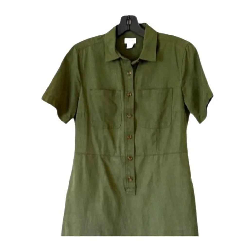 J. Crew Women's Utility Shirt Dress Olive Green Button Split Hem Size 2